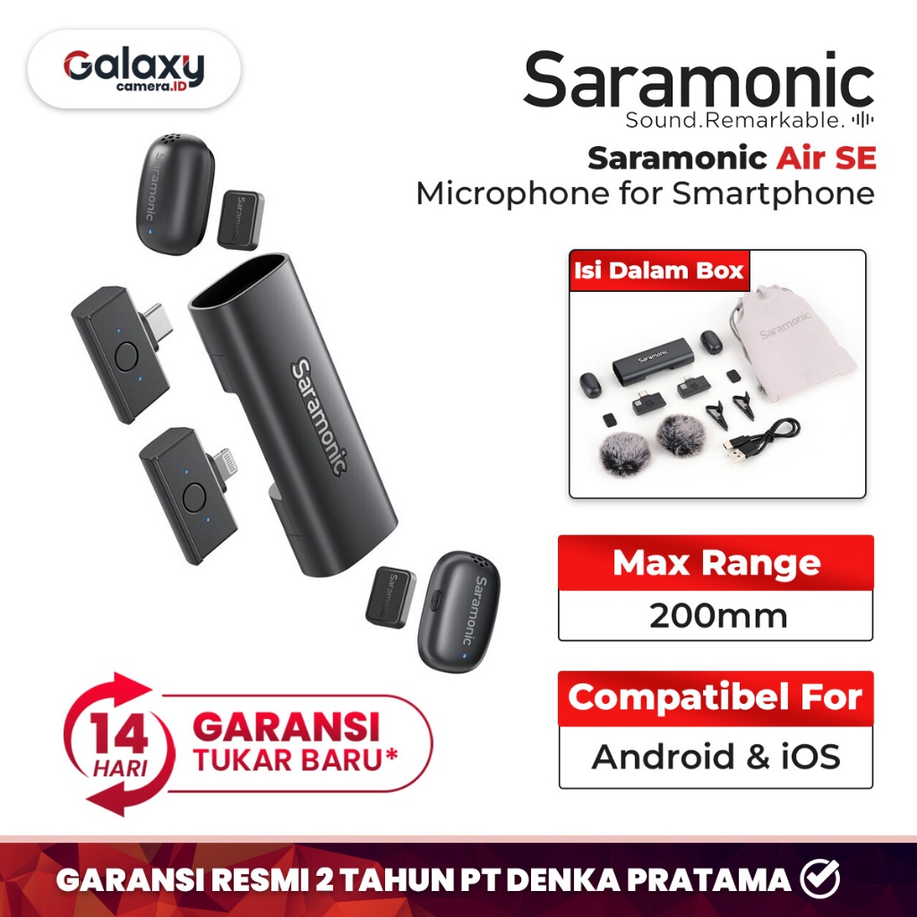 Saramonic AIR SE AI-Powered Clip-On & Handheld Dual Wireless Microphone for Smartphone HP Mic Wirele