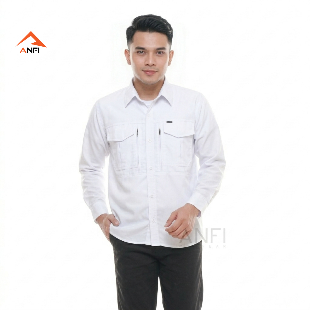 ANFI Kemeja W-Tac Lengan Panjang Putih Kemeja Pria Outdoor
