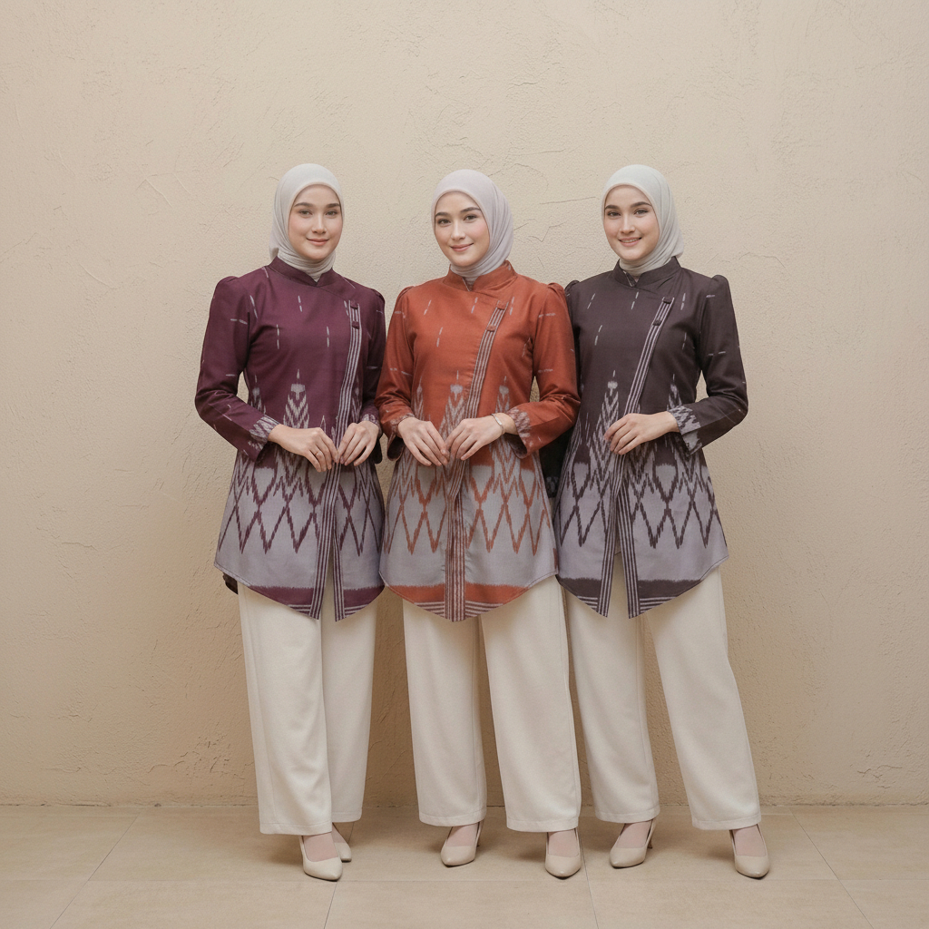 Tunik Batik Wanita Modern Model Janggan Puffy Resleting Belakang