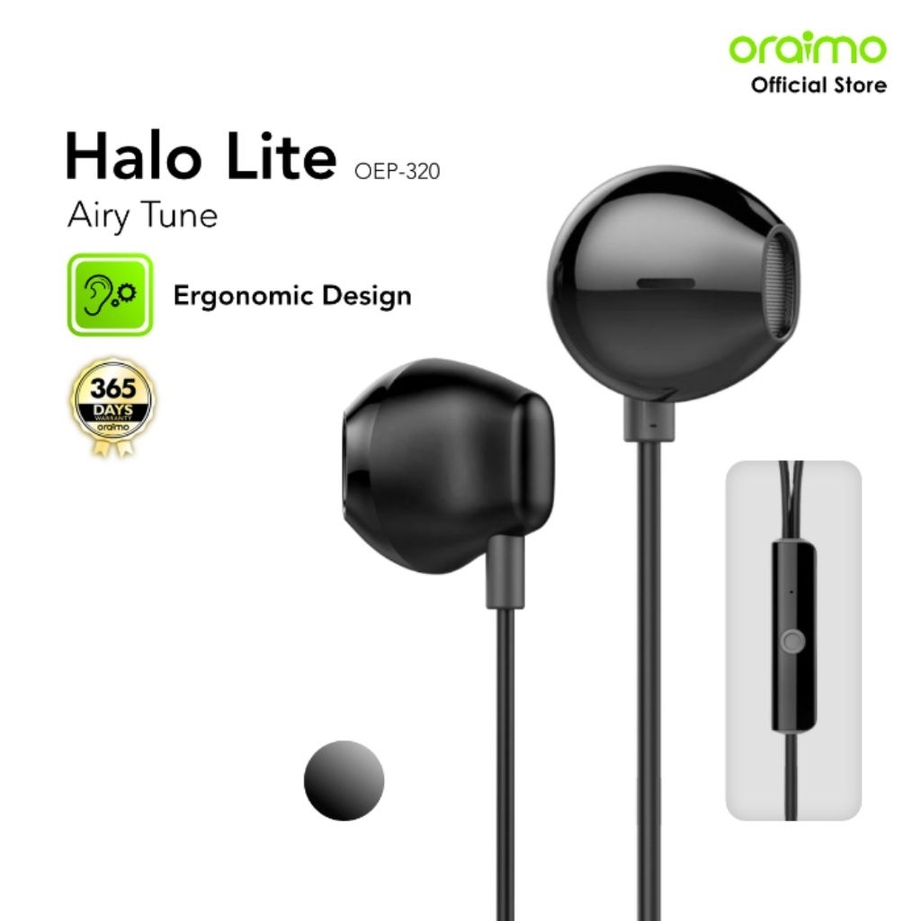 Oraimo OEP-320 Earphone In-Ear Wired - Hitam, Biru, Light Gold