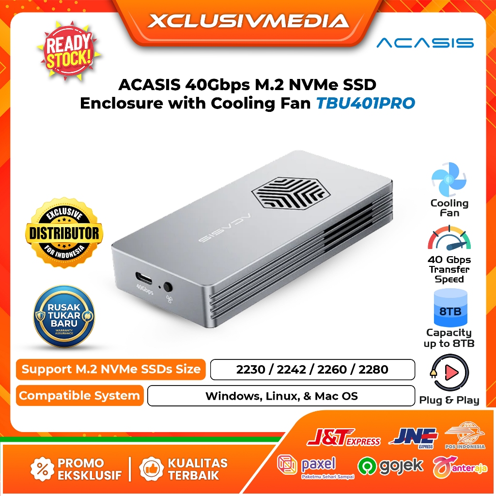 Acasis 40Gbps M.2 NVMe SSD Enclosure with Cooling Fan TBU401PRO