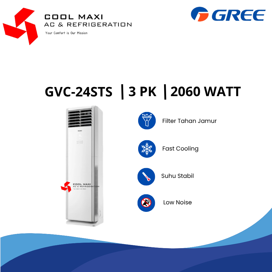 AC Floor Standing Gree 3 PK GVC-24 STS AC Berdiri Ruangan Besar Powerful & Cepat Dingin