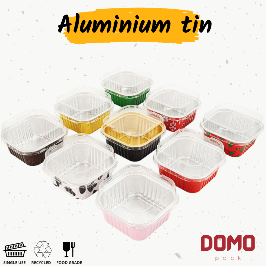 Tray Foil Aluminium Foil Mika Aluminium + tutup mika 10pc / Cup Kue Kotak / Cup Aluminium