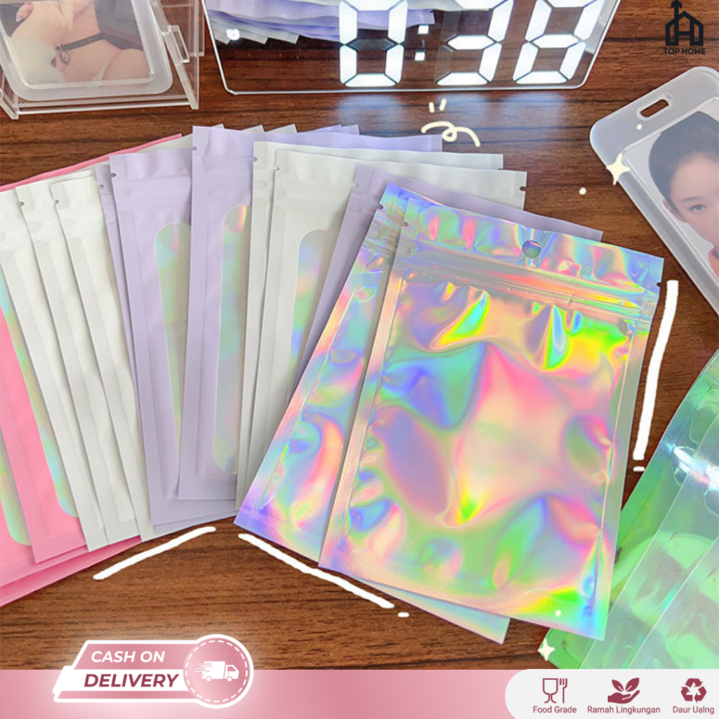 Plastik Packing Klip Plastik Ziplock Warna Pastel Hologram / Kantong Kedap Udara Serbaguna