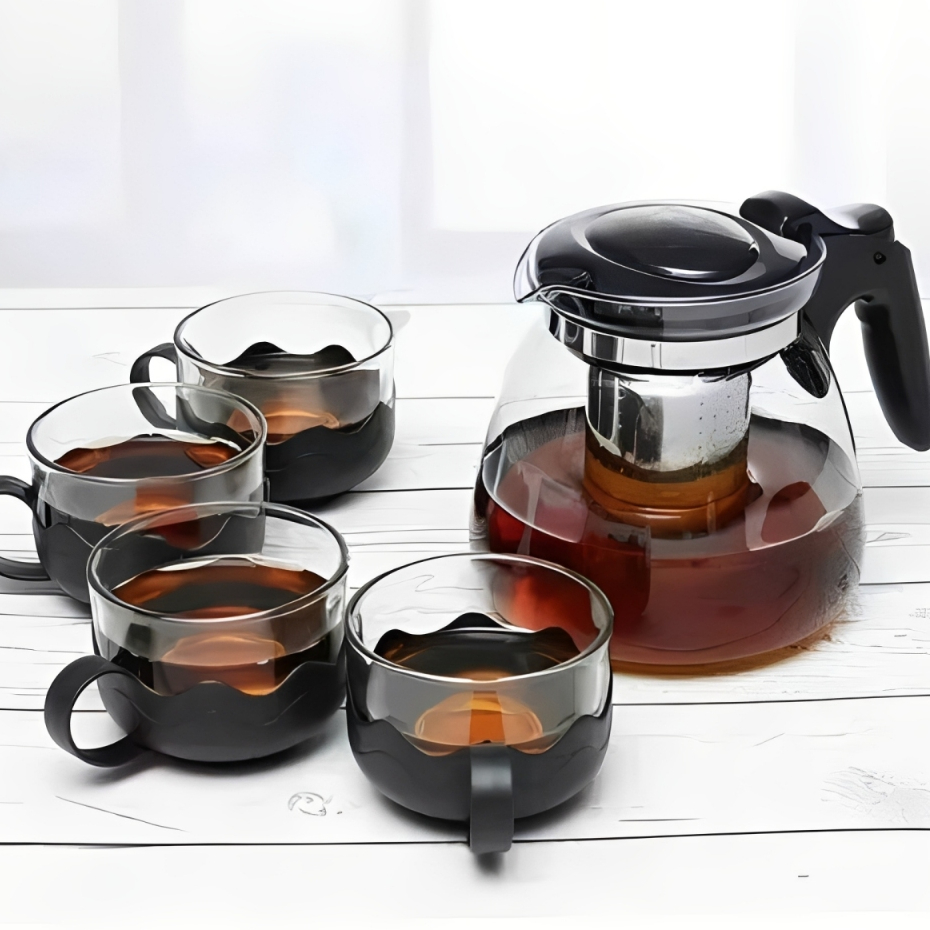 Teapot Saringan Hitam / Teko Teapot Set 5pcs Teapot kaca