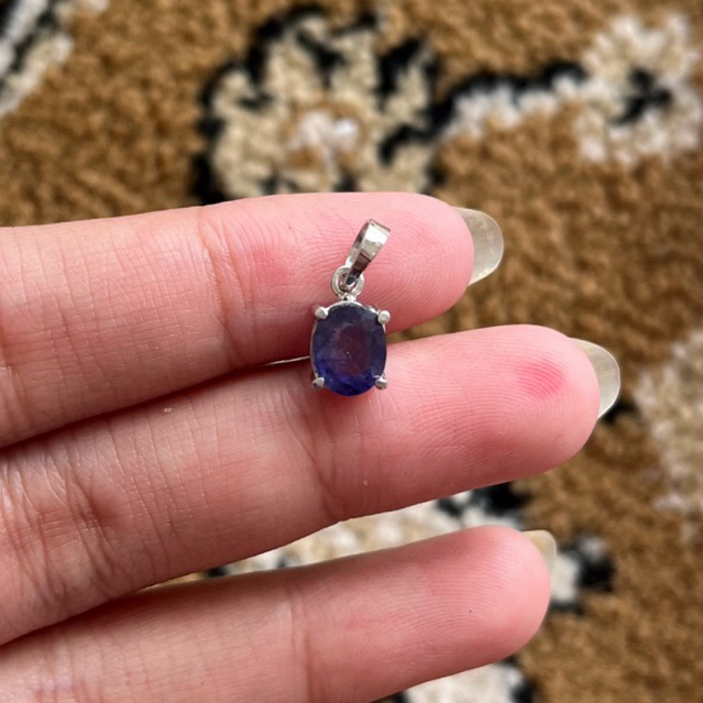 Liontin permata Natural Blue Sapphire ring perak