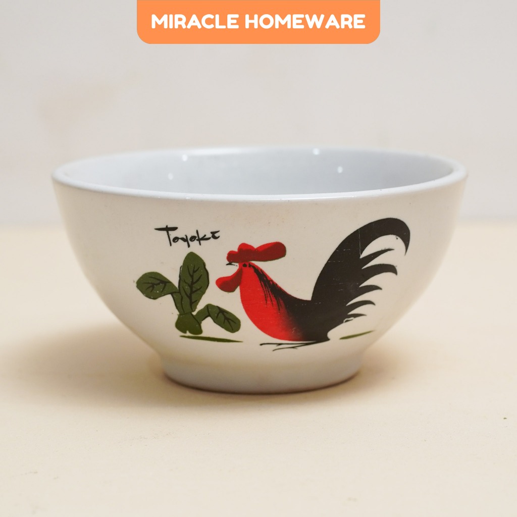 Mangkok Keramik Ayam Jago - Motif Ayam Jago, Putih, 12 cm