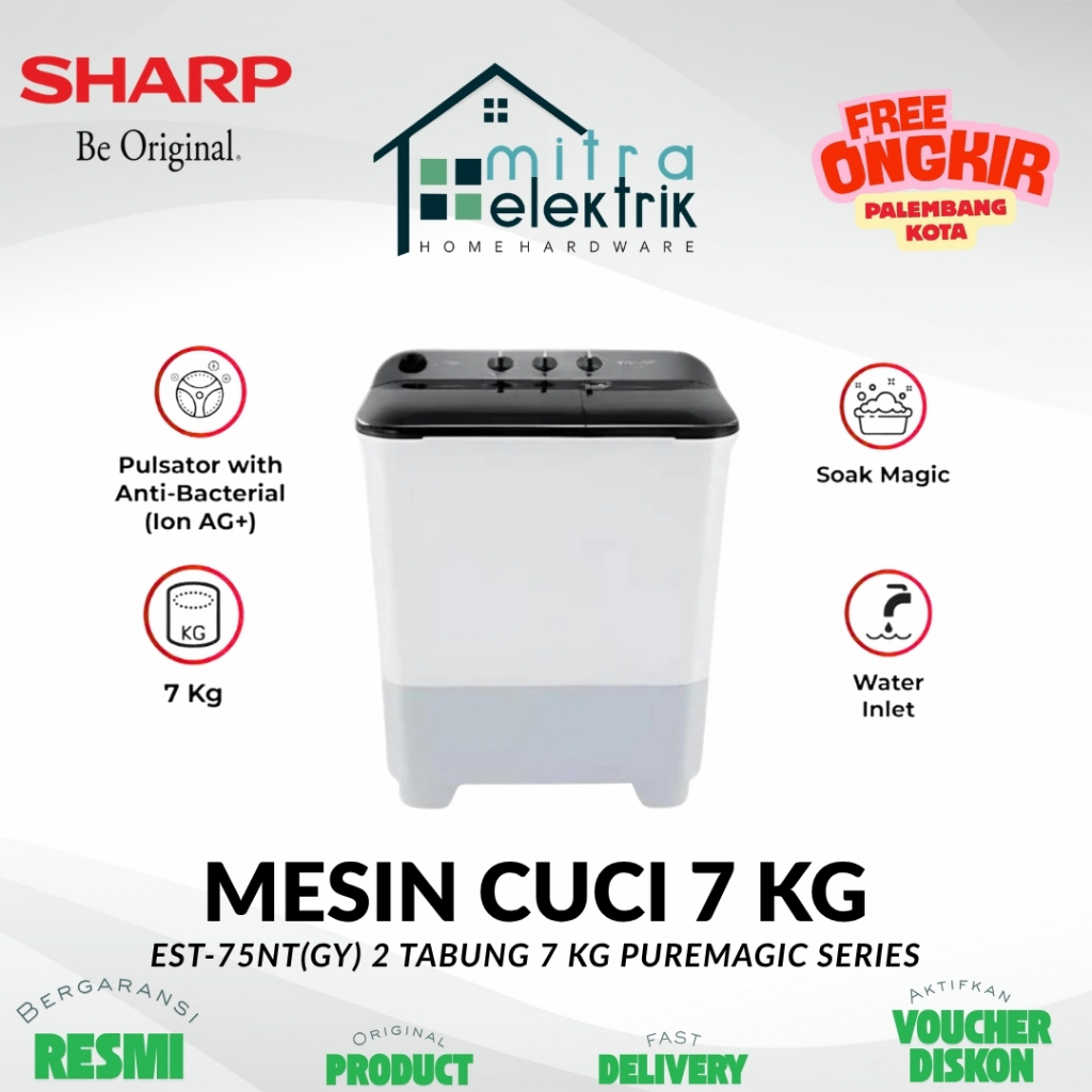 Mesin Cuci SHARP EST-75NT 2 Tabung 7 Kg Pure Magic Series