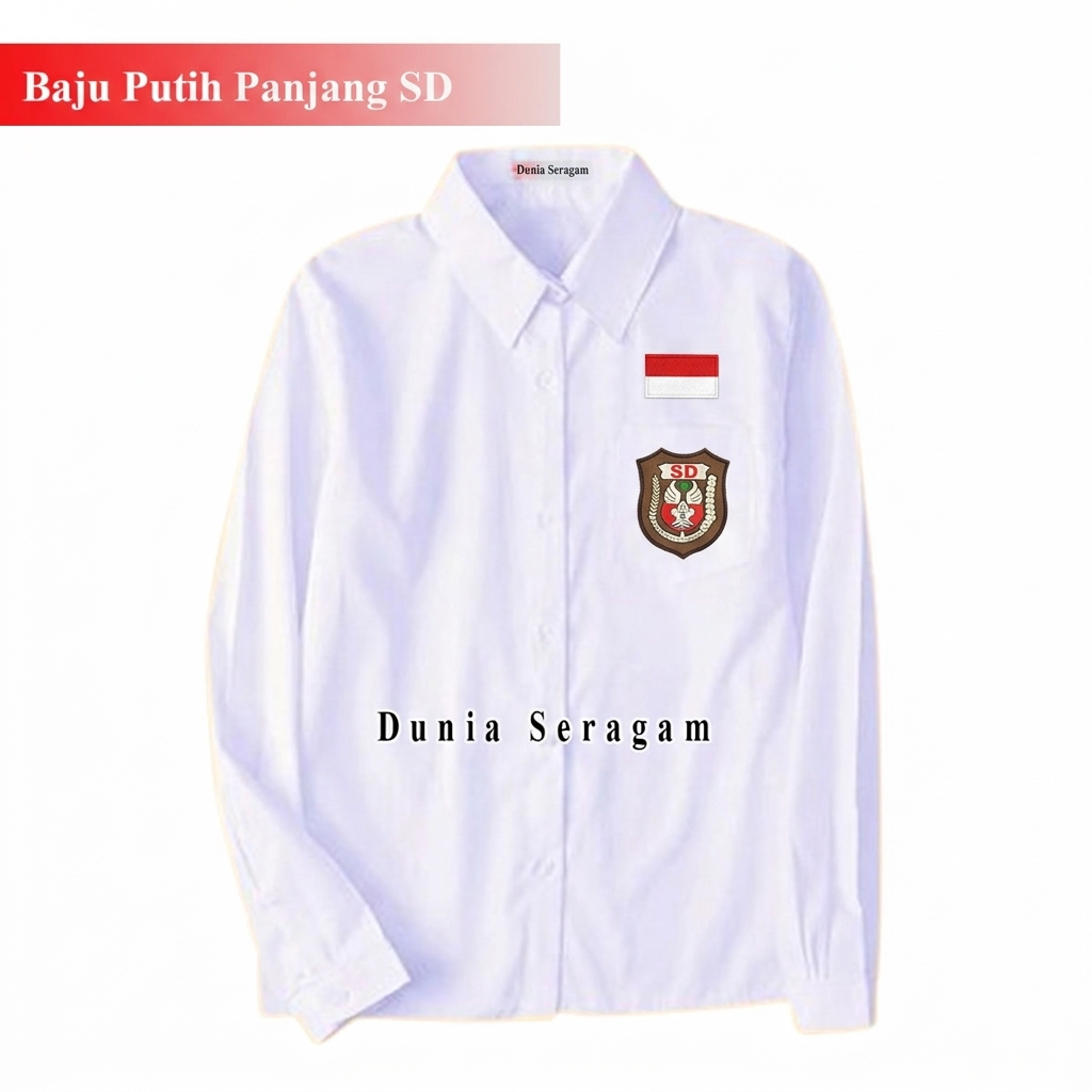 Baju Pakaian Hem Atasan Seragam Merah Putih Lengan Panjang Anak Sekolah Dasar SD Mi Laki Laki2 Cowok