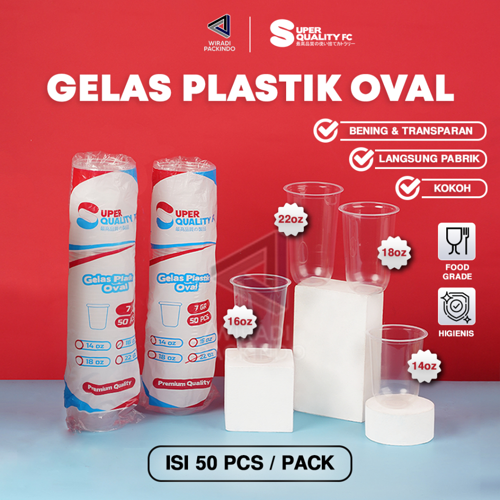 Gelas Plastik Oval 12oz/14oz/16oz/18oz/22oz Bahan PP / Gelas Plastik Bening Oval Tebal Per Pack