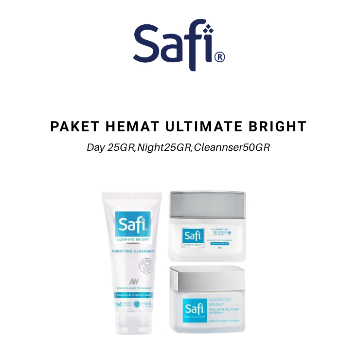 Safi Paket Hemat Ultimate Bright (Day 25GR,Night25GR,Clnser50) Krim Pagi, Krim Malam / Sabun Wajah