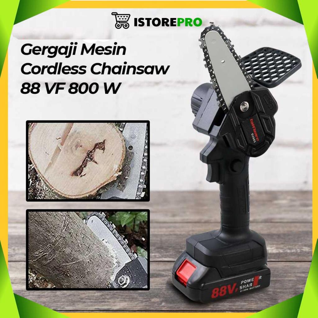 Gergaji Mesin Listrik Kayu Pohon Mini Cordless Chainsaw Baterai Senso