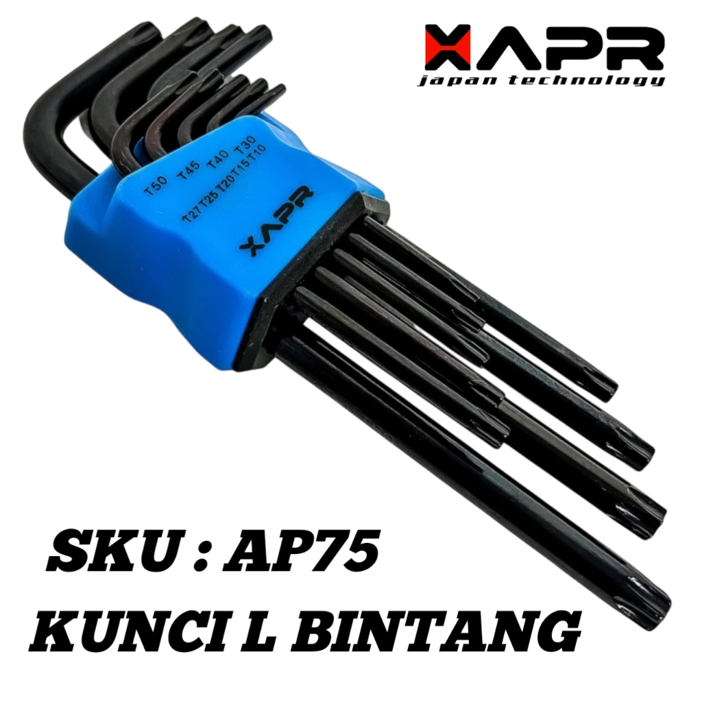 Kunci L Bintang Panjang XAPR AP75 Set Torx Key Alat Buka Baut Cakram Motor Mobil Baja Kuat