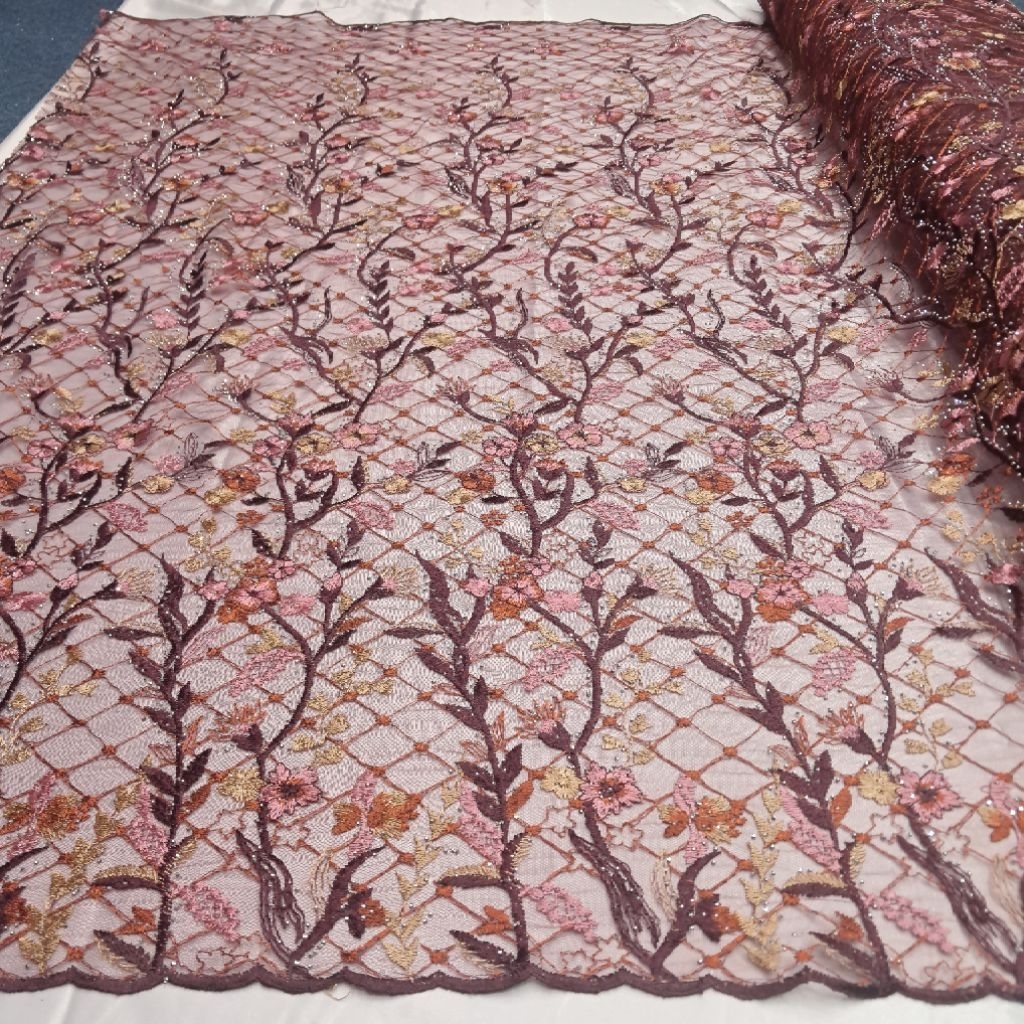 Bahan Kain Tile Bordir Giordiano Motif Bunga 3D Merambat