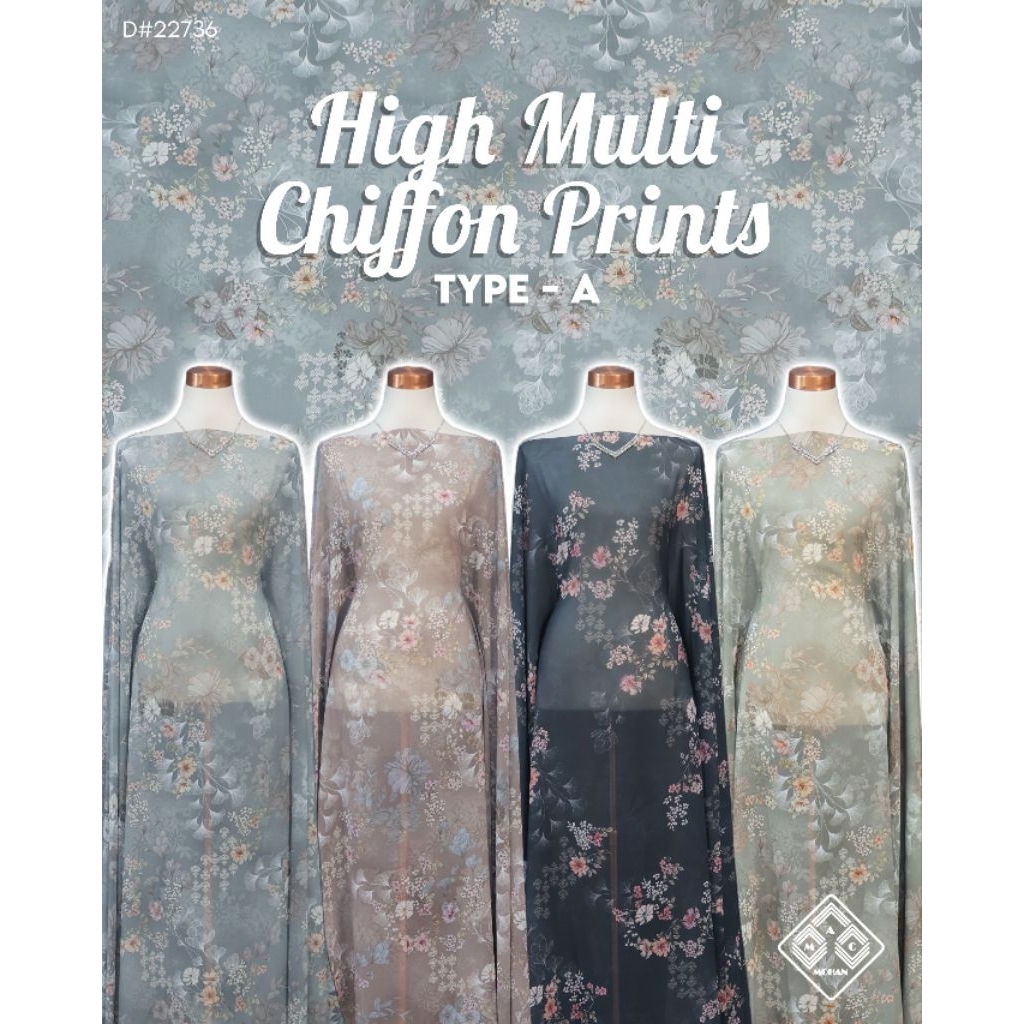 (NEWEST ARRIVAL) Ceruty R-Mani Prints BabyDol Printing Kain Sifon Ceruty BabyDoll Printing Per 0.5m 