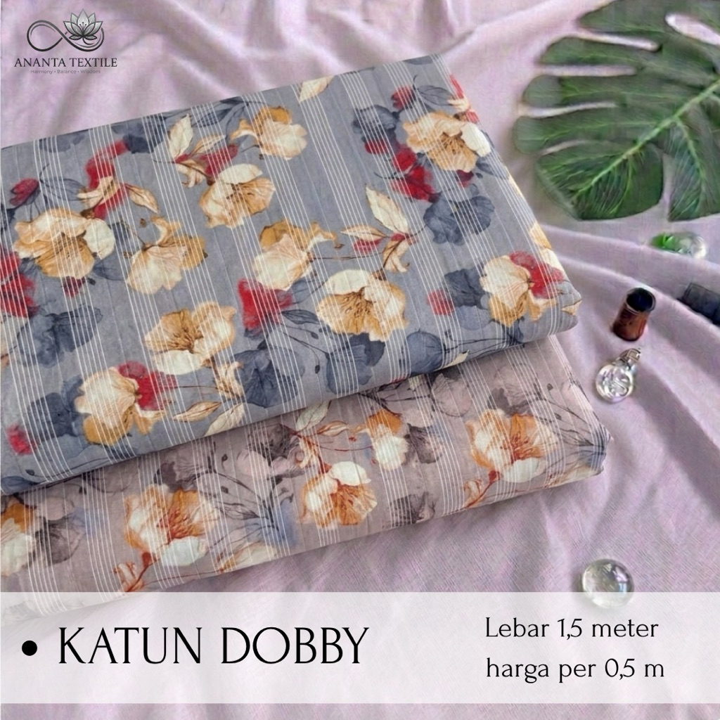 kain katun silky dobby premium motif bunga - kain katun salur timbul