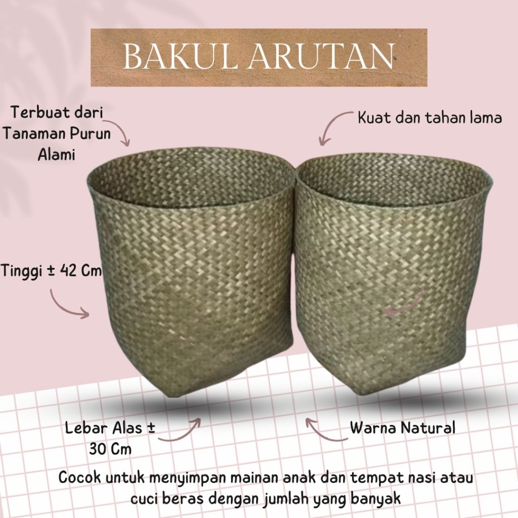 Bakul Arutan / Jumbo / XXXL / Anyaman Purun / Bakul Polos / Kerajinan Tangan Kalimantan
