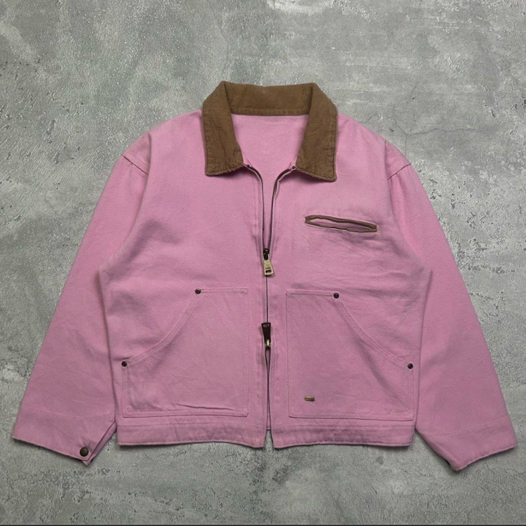 Lafudge Pink Detroit Jacket / Blouson / outer / Clean look / Work jacket double zipper canvas