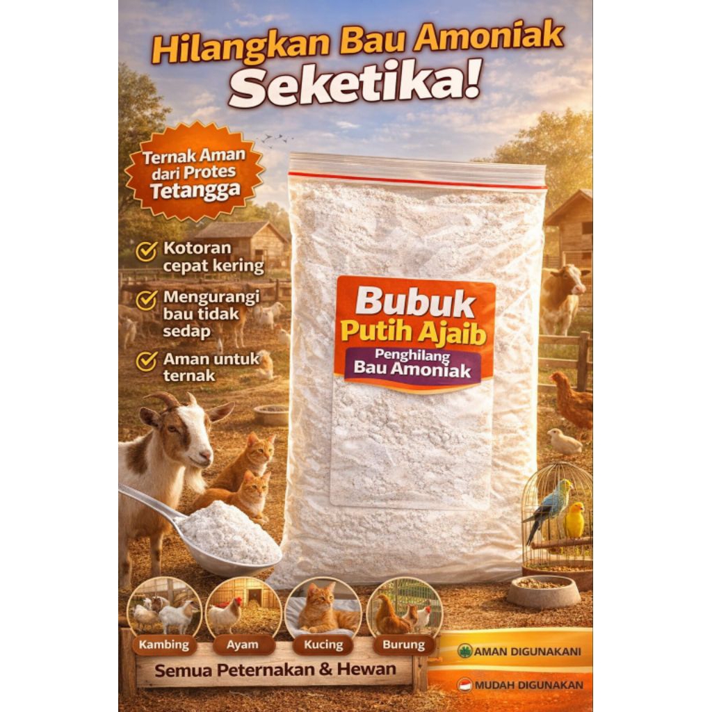 Bubuk Penghilang Bau Kandang | Anti Bau Amoniak Ternak Ayam Kambing | Pengering Kotoran Kandang