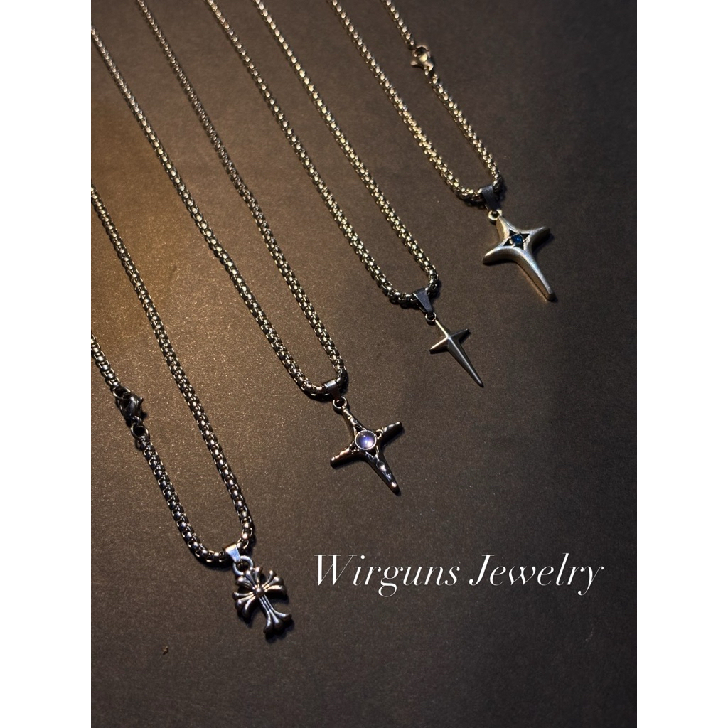 Kalung Pria Premium Smile Necklace Cross Galaxy Star Bintang Pendant Korea Style Perak Silver Pria W