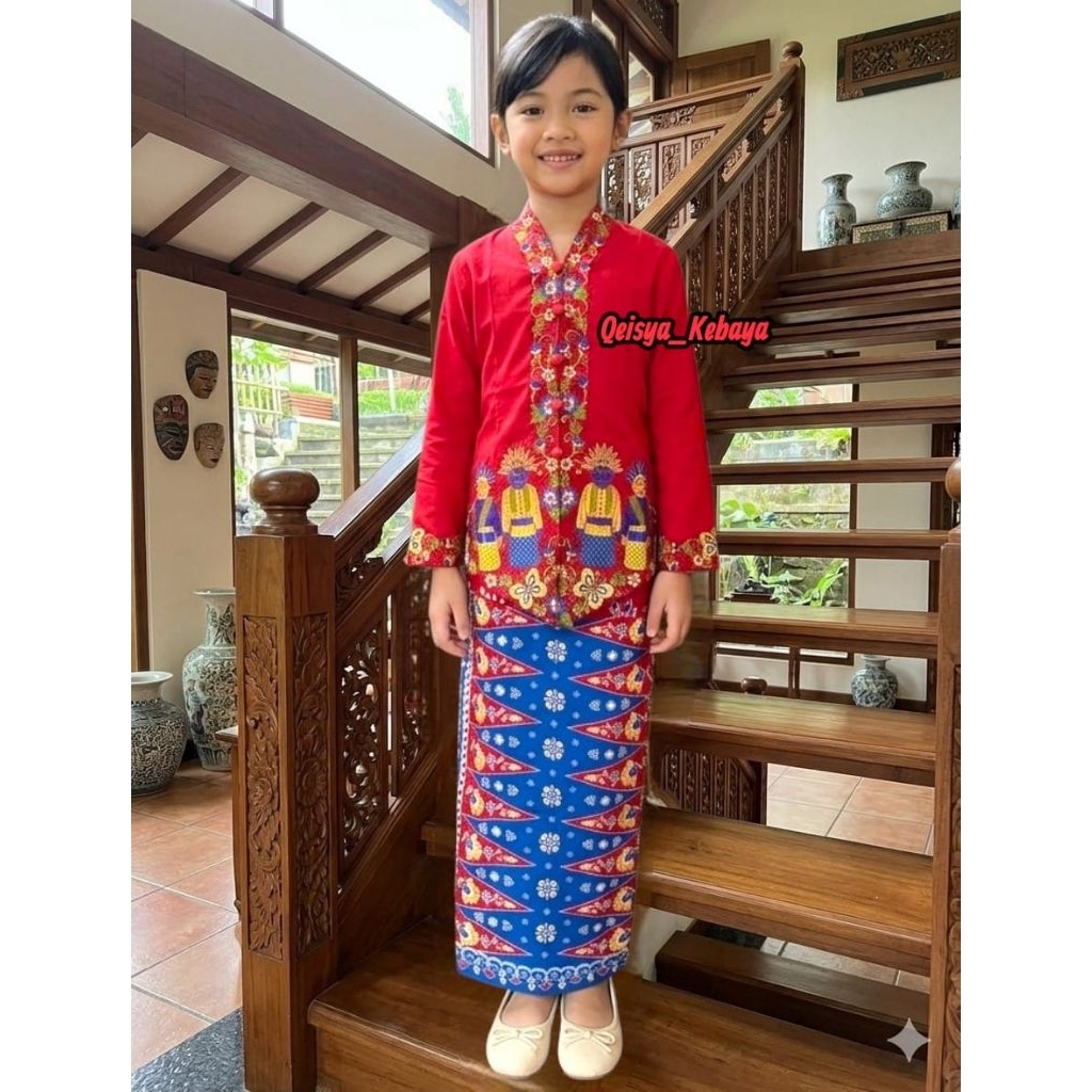 Setelan kebaya encim anak motif ondel ondel // kebaya encim anak // kebaya encim motif ondel // keba