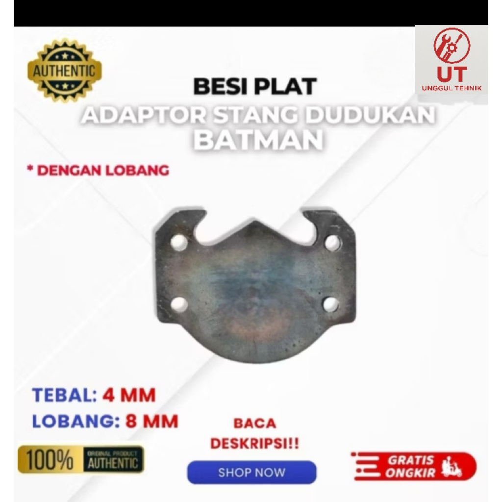 Besi Plat Adaptor Stang Dudukan Batman tebal 4 mm Lubang  8 mm