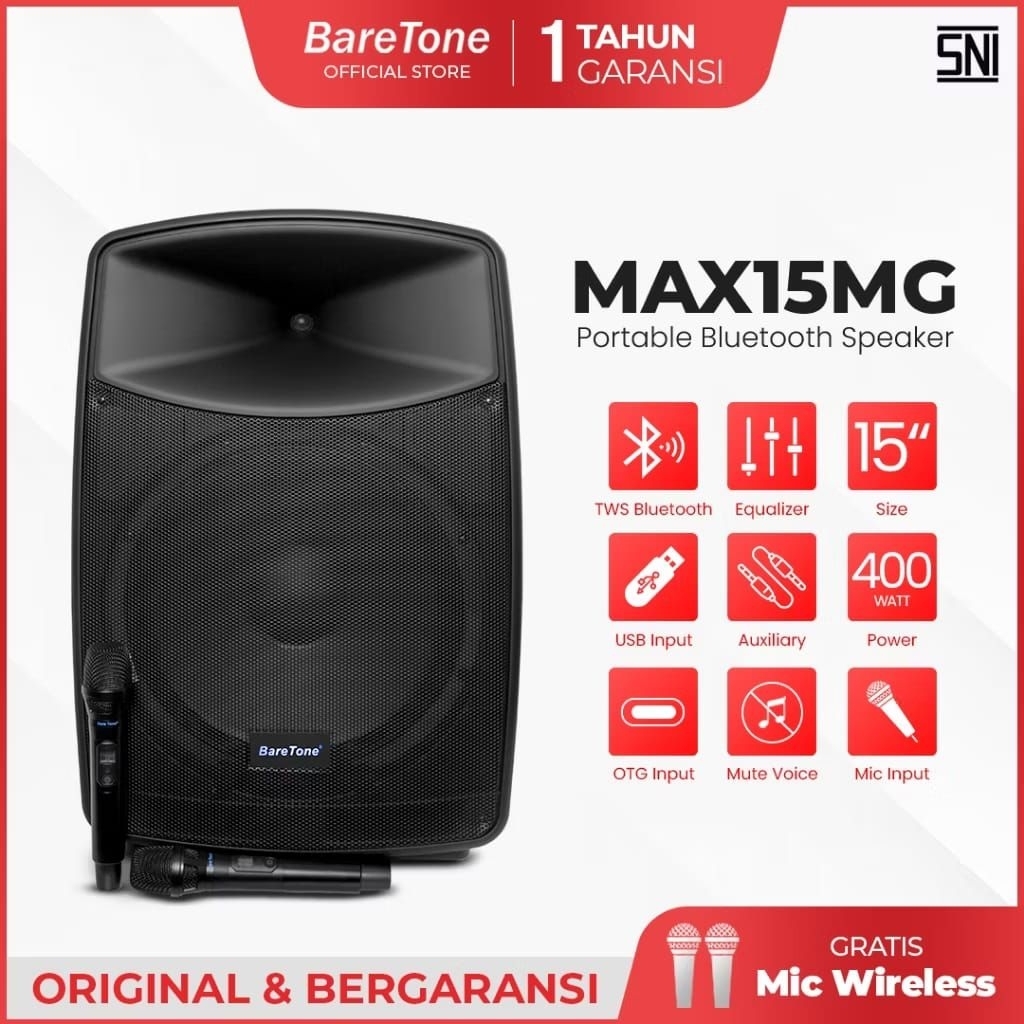 Speaker Portable Baretone Max15mg Original Speaker 15inch Baretone