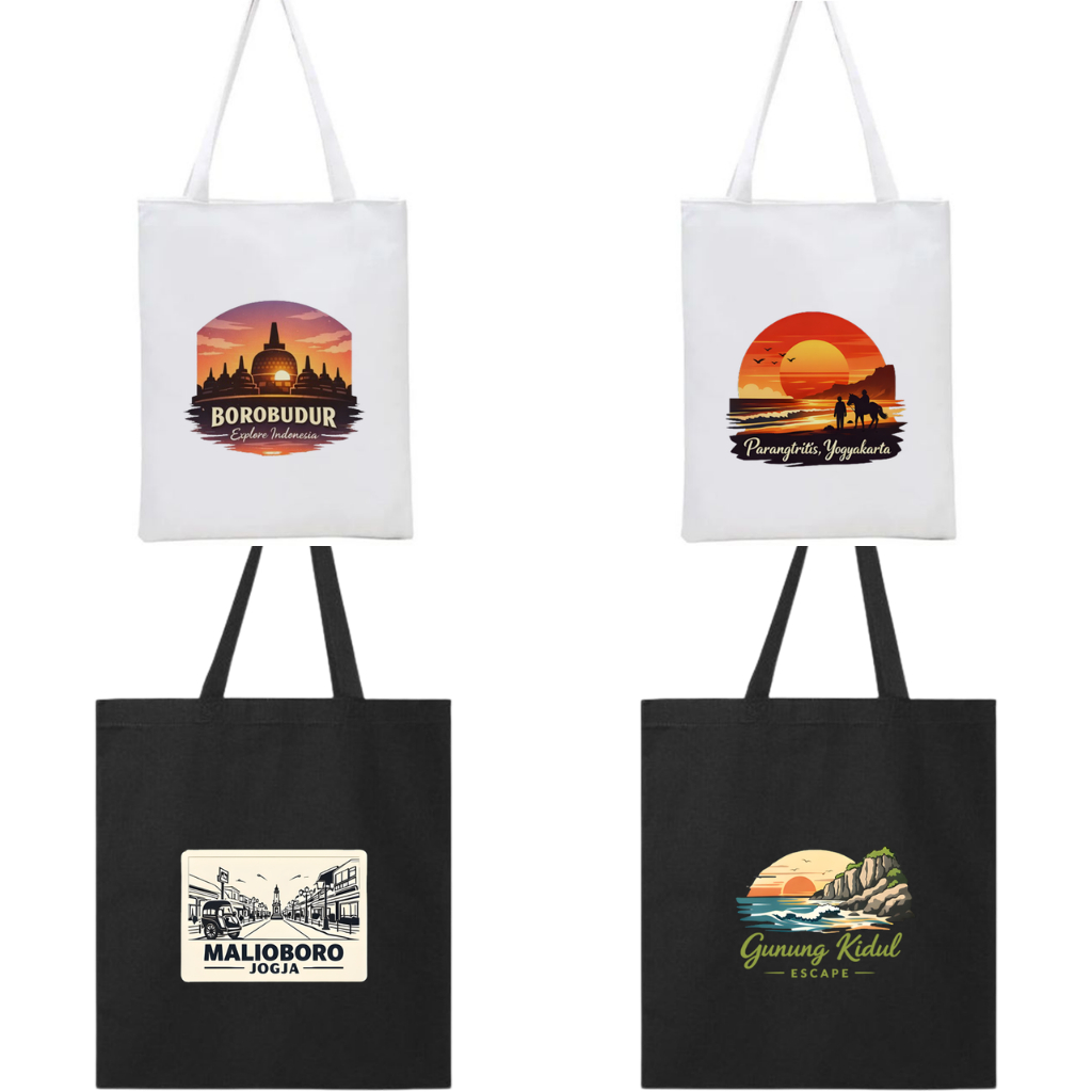 Totebag Tote Bag Tas Souvenir Oleh Oleh Yogyakarta Jogja Jogjakarta Malioboro Candi Borobudur