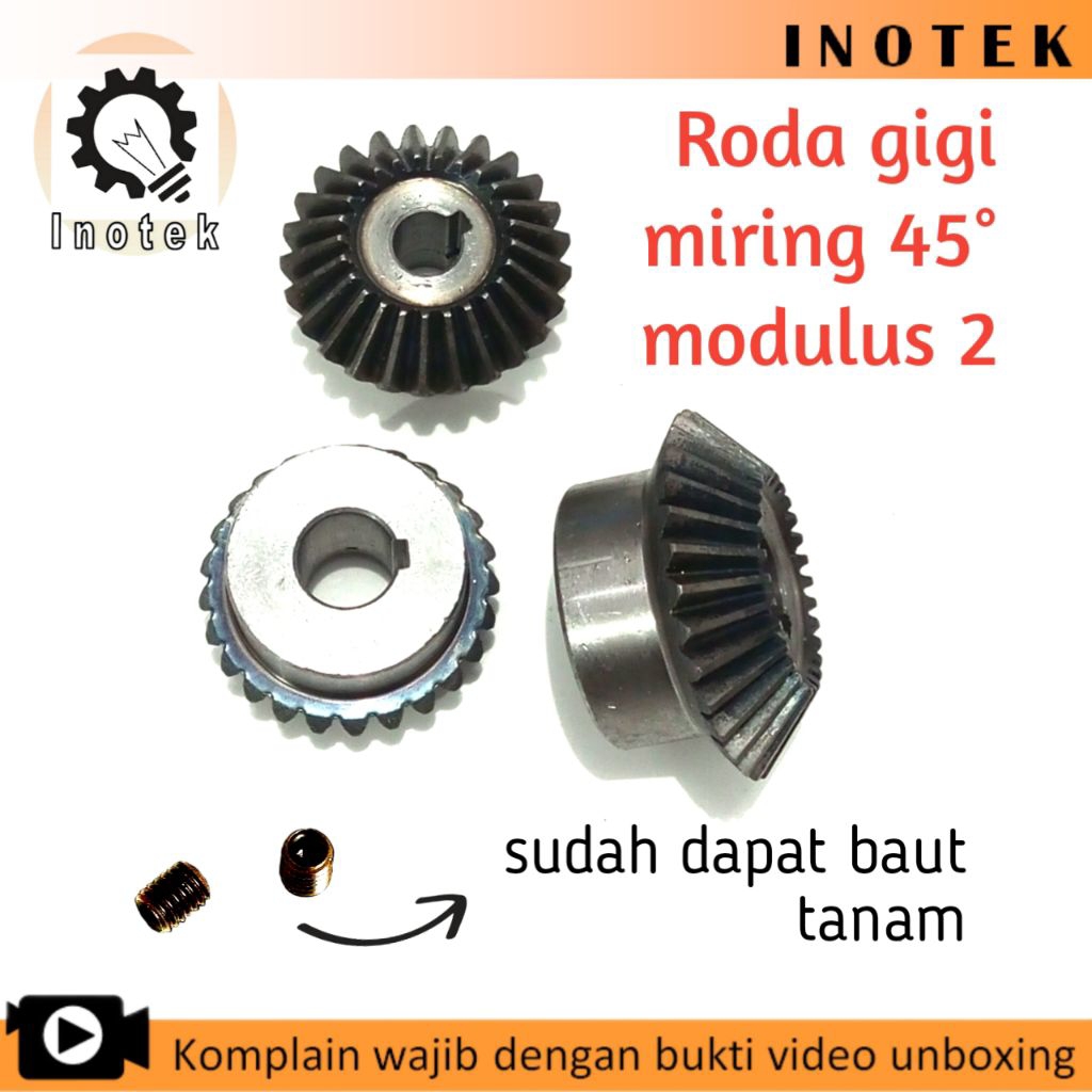 Bevel gear modulus 2 roda gigi miring 45 derajat