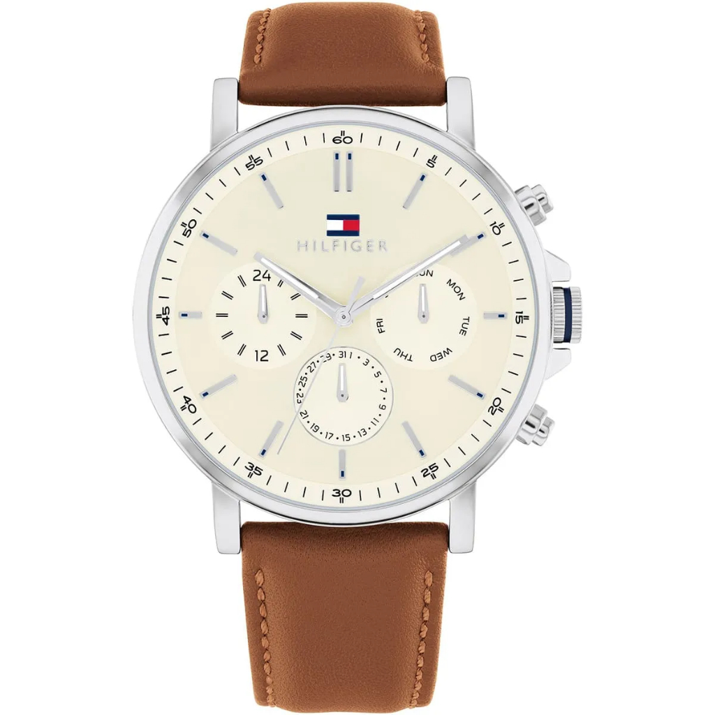 Tommy Hilfiger Tyson Brown Leather Parchment Dial Multi-function Men's Watch - 1792143