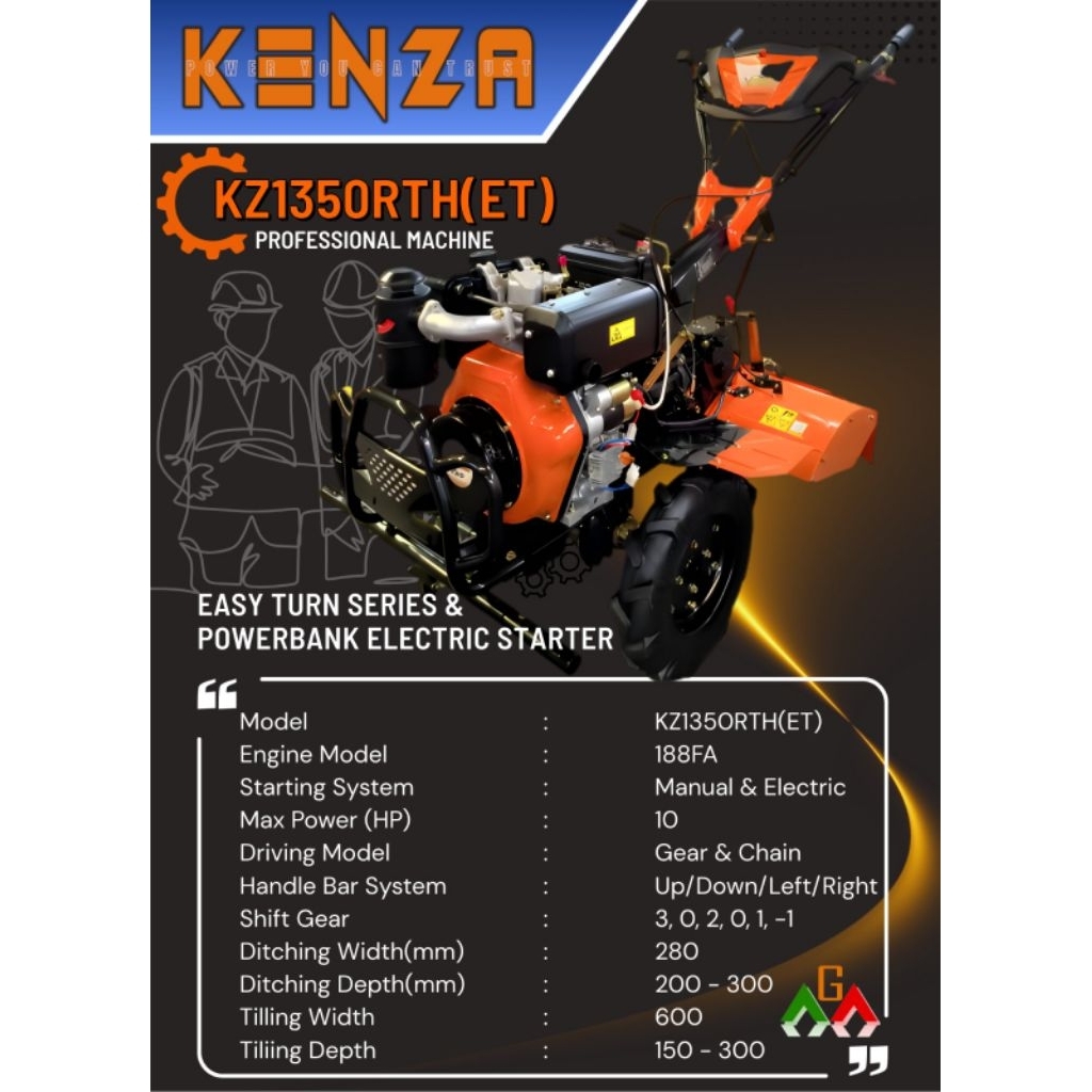 Cultivator diesel solar Kenza KZ1350RTH