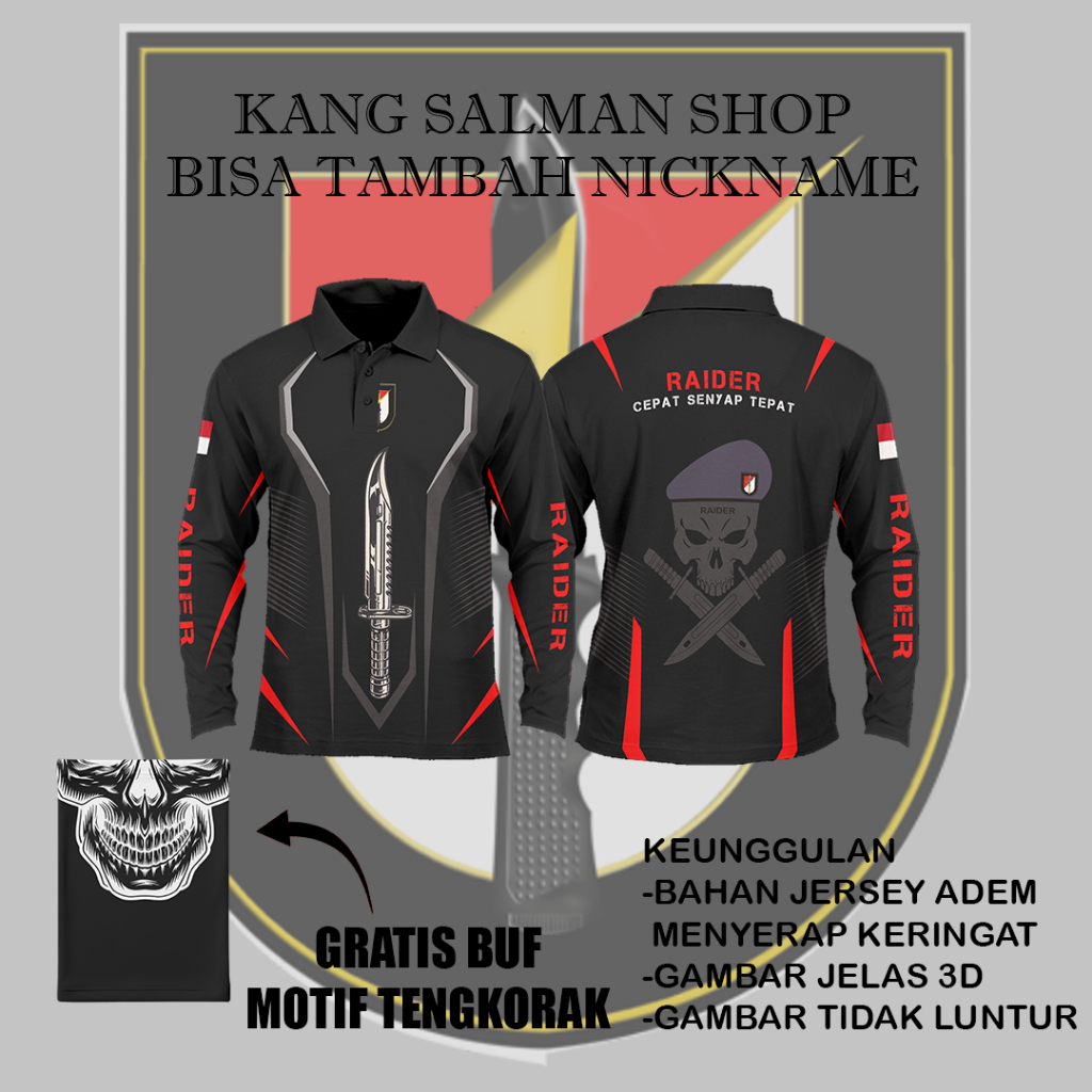kaos jersey raider lengan panjang / TNI AD terbaru baju olahraga bahan preimum harga terjangkau kaos