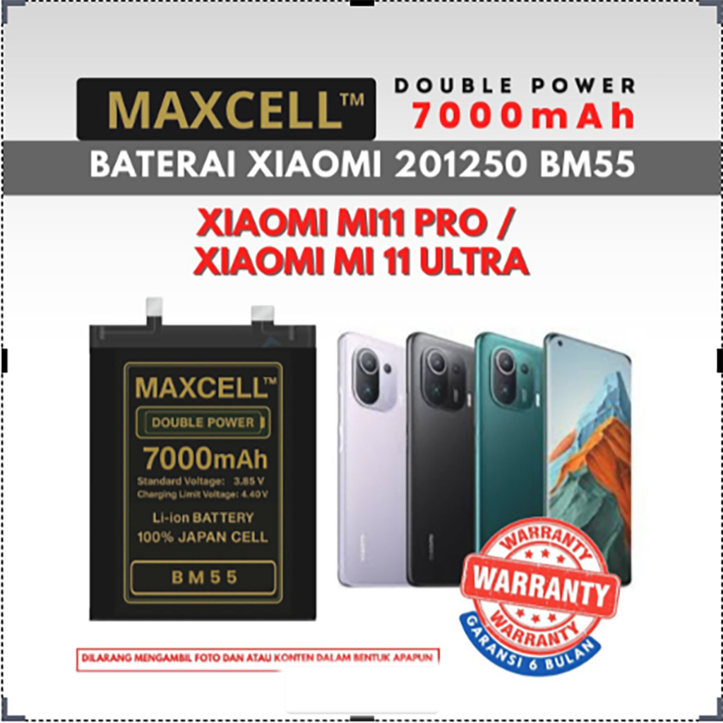 Baterai XIAOMI 201250 BM55 compatible Xiaomi Mi11 Pro / Xiaomi Mi 11 Ultra Double Power 7000mAH