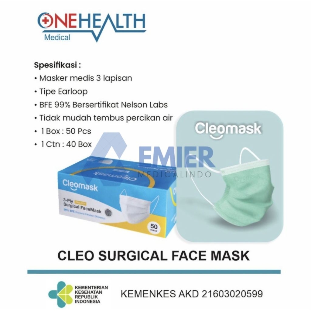 Maskes Medis 3 Ply - Cleo Surgical Mask