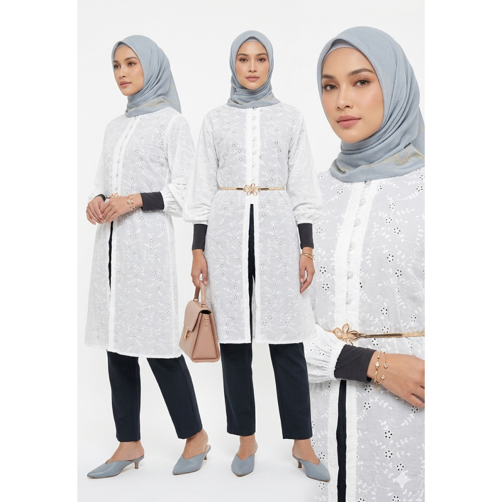 Atasan Cheya Tunik Wanita Katun Bordir Cotton Bolong Premium Jumbo Putih Tunic Kondangan Elegan
