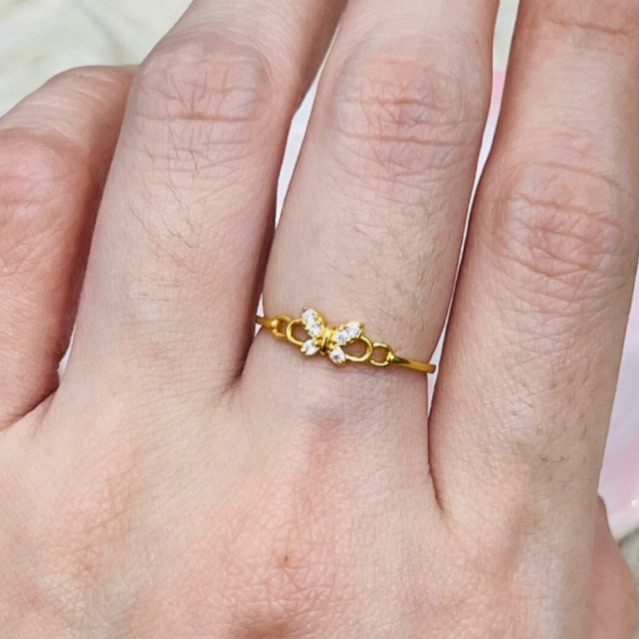 cincin kupu kupu AD putih uk 13 simple elegant emas asli kadar 875
