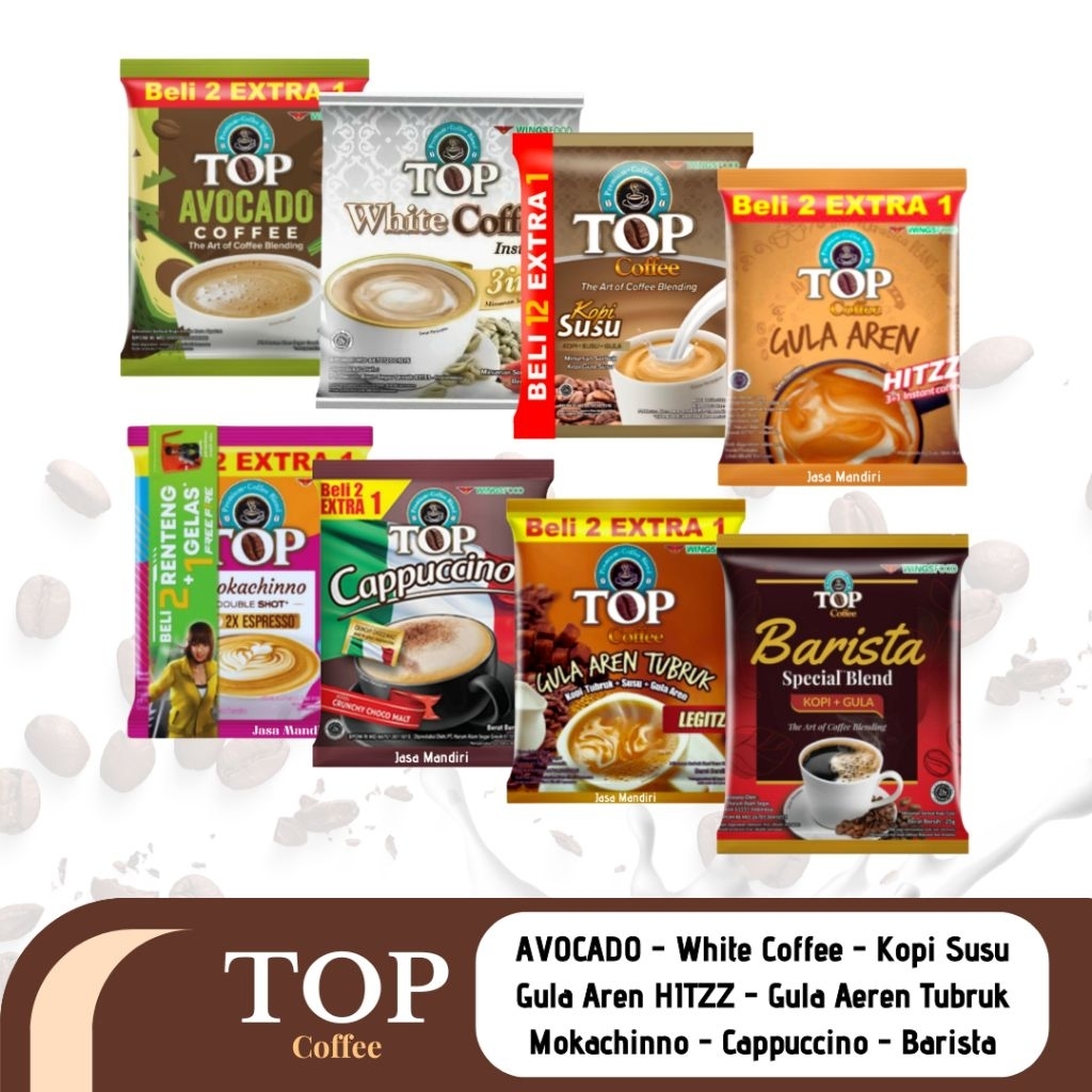 Top Kopi Gula Aren, Mokachino, Cappuccino, Kopi Susu, Avocado, White Coffee, Barista, Kemasan Sachet