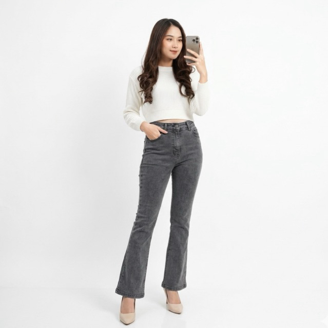 HW CUTBRAY JEANS WANITA | SNOW BLACK | ABU HITAM | HIGH WAIST JEANS CUTBRAY SNOW BLACK | CELANA JEAN