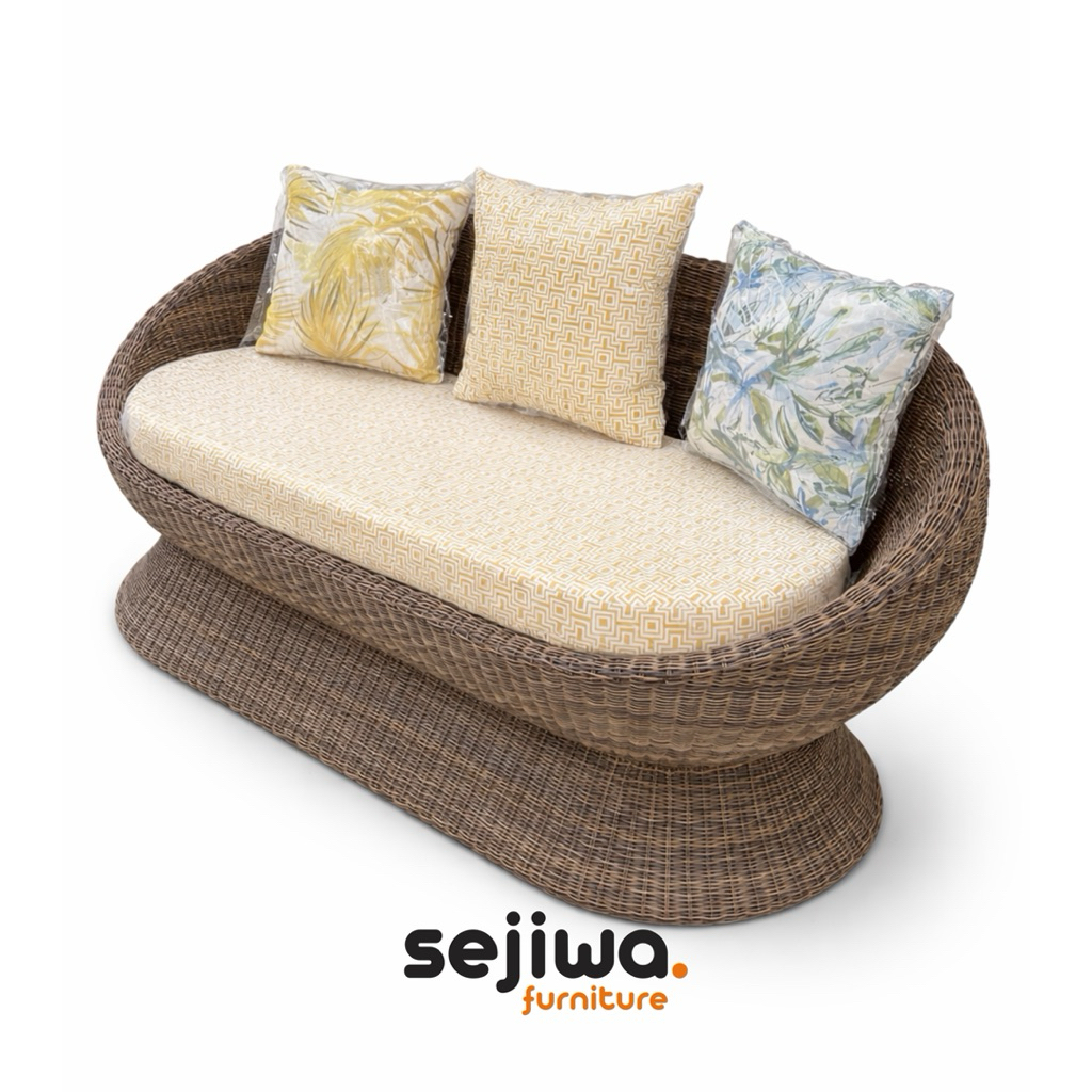 SEJIWA FURNITURE - Sofa Tamu Outdoor Rotan Sintetis / Sofa Santai Model Estetik Bahan Anyaman Rotan 