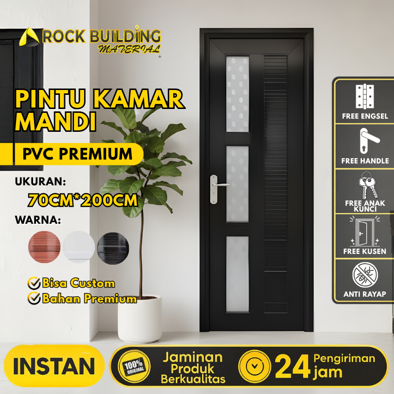 Pintu PVC Kamar Mandi Kamar Tidur Ruang Tamu Ukuran 70 x 200 Platinum Special Edition M3 Kaca Motif