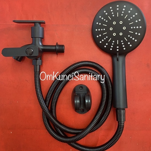 Set Shower Hitam Paket Shower Hitam Komplit Kran Cabang Shower Mandi Kran Double HITAM Shower B Set