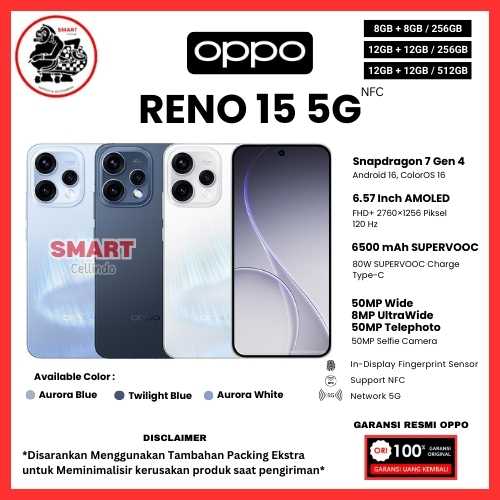 HP OPPO RENO 15 5G 12/512GB, 15 5G 12/256GB, 14 5G 12/256GB, 13 5G 12/512GB (GARANSI RESMI OPPO)