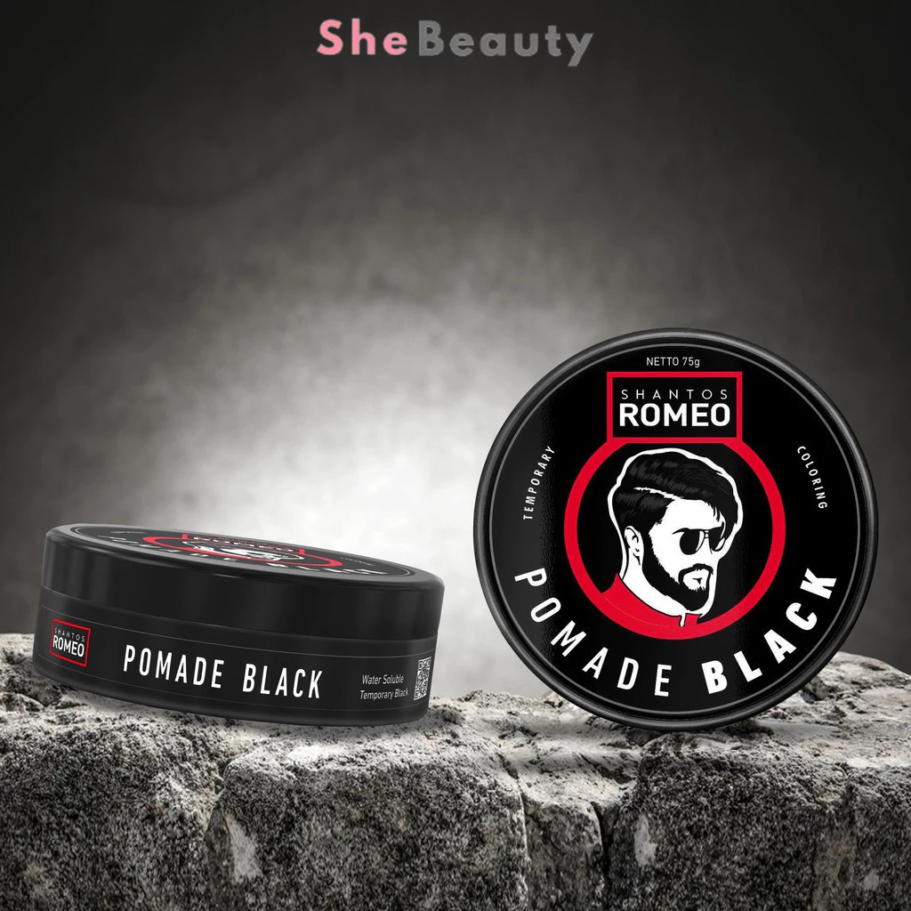 Pomed rambut pria original black/Pomade Shantos romeo 40gram oil based greasy&shines pomed hitam pen