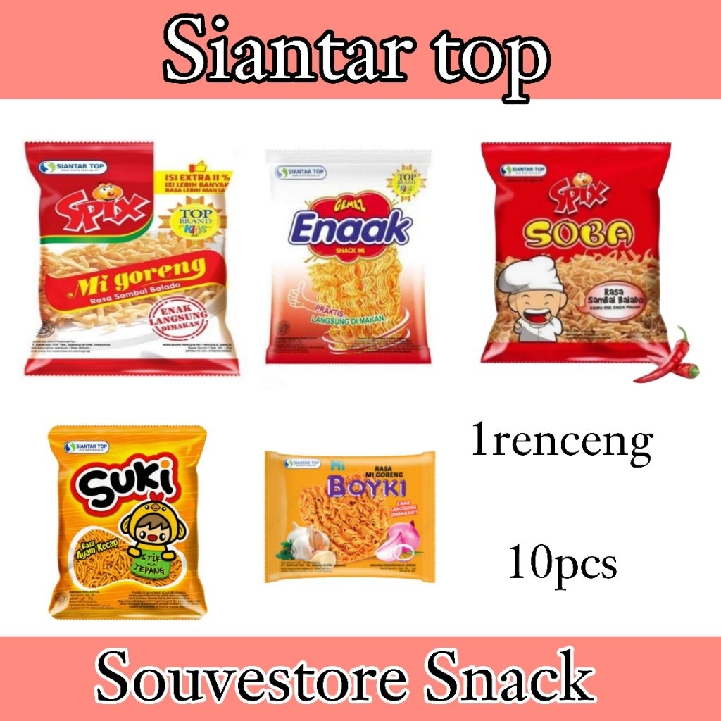 Siantar Top Mie Spix Mie Goreng Snack mie 500 dan 1000 per renceng isi 10 Siantar Top Mie SUKI ayam 