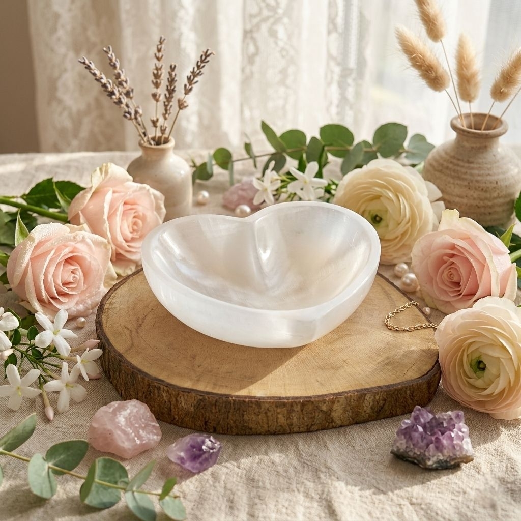 WINLIA Selenite Bowl Heart Shape for Cleansing & Recharge Crystal