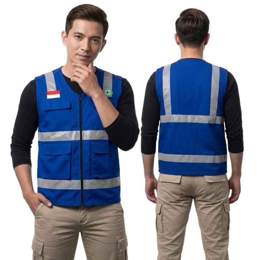 Rompi Safety First K3 Terbaru Basic Korean Style Bahan American Drill Tr Premium / Rompi Safety Proy