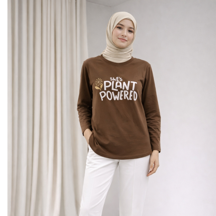 SEKIDO | Plant Kaos | Kaos Lengan Panjang  Cotton Combed Warna Putih dan Coklat Nyaman Dingin