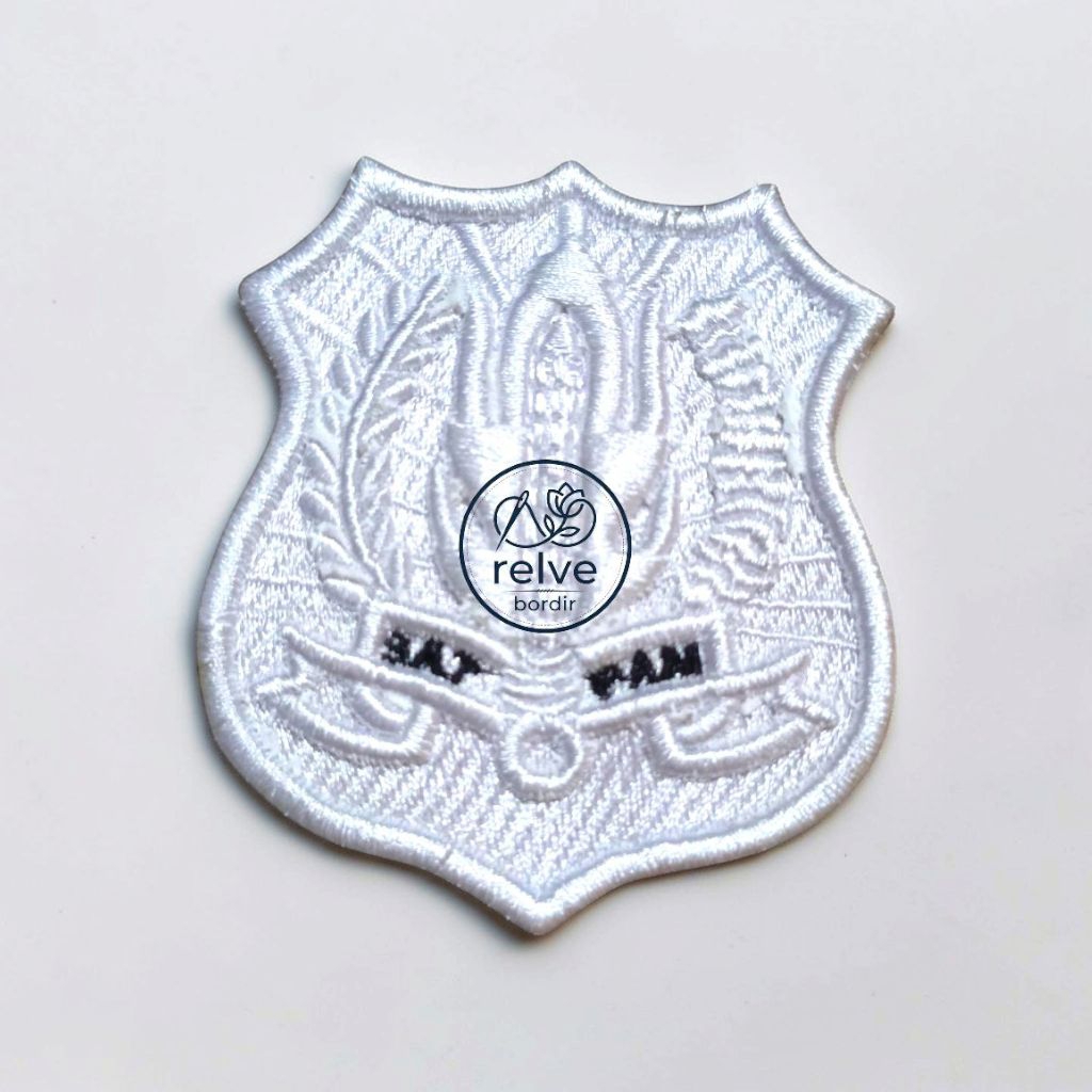 ​Atribut Kewenangan Satpam Bordir Timbul 3D Putih - Emblem Logo Satpam Terbaru High Quality