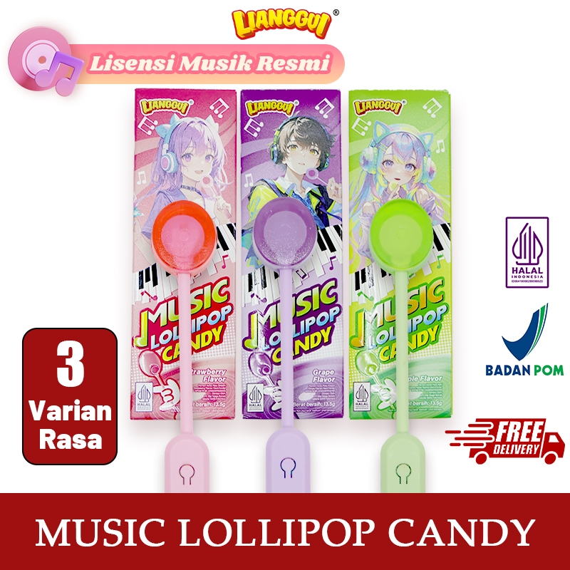 LIANGGUI Halal Permen Musik Lolipop Rasa Apel/Stroberi/Anggur Permen Viral Snack