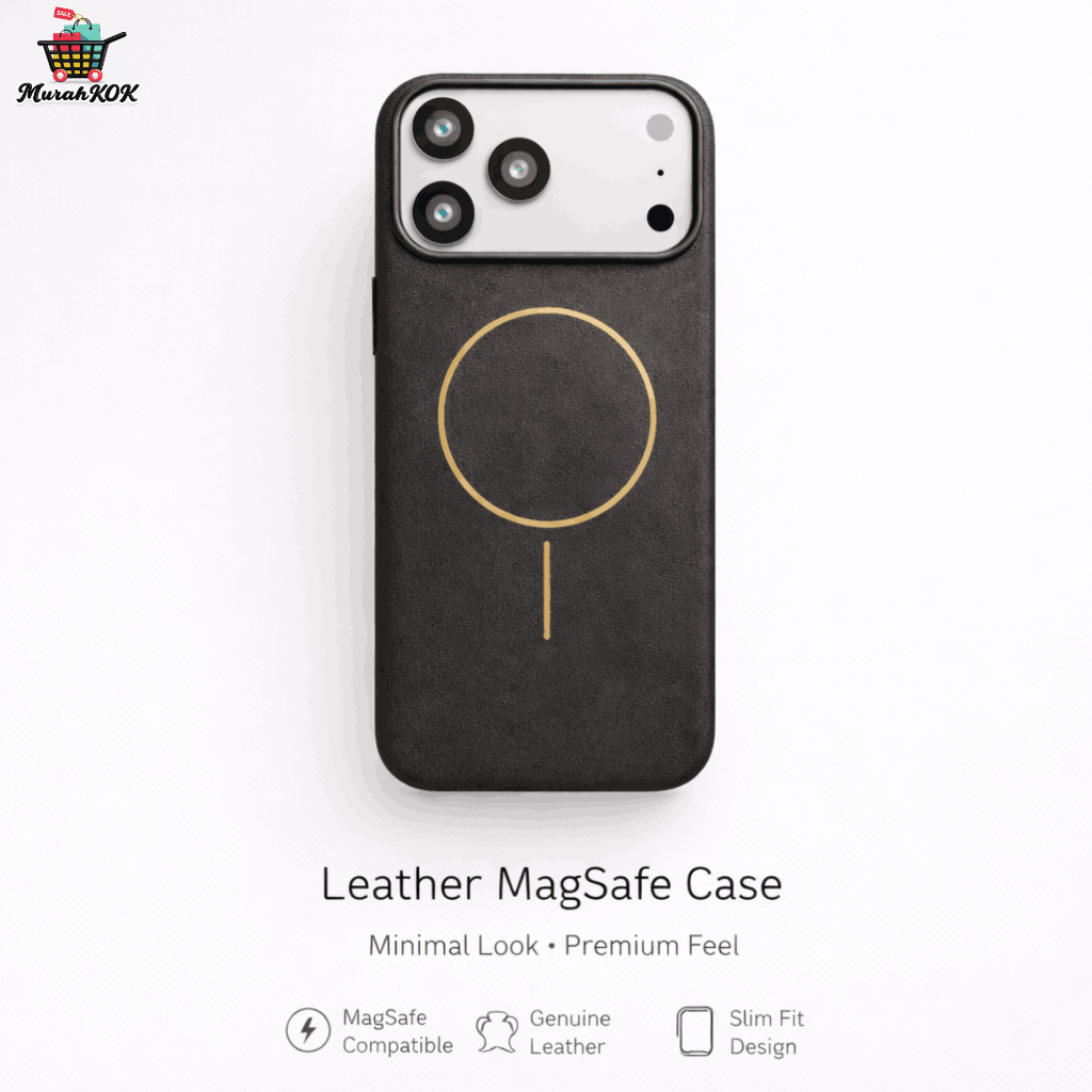 Leather Golden Ring Case For Iphone 17 16 15 14 Pro Max Casing Magsafe Microfiber Inside - MurahKok